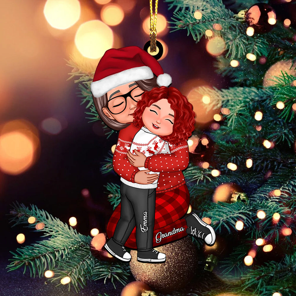Blisscorners Grandma, Mom Hugging Grandkid, Kid - Custom Appearances And Names - Personalized Acrylic Ornament- Christmas Gift For Family2D Flat LM2111