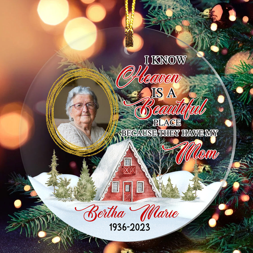 Blisscorners I Know Heaven Is A Beautiful Place - Custom Photo And Name, Personalized Acrylic Ornament - Gift For Christmas, Family Gift, Memorial Gift2D Flat LM2111