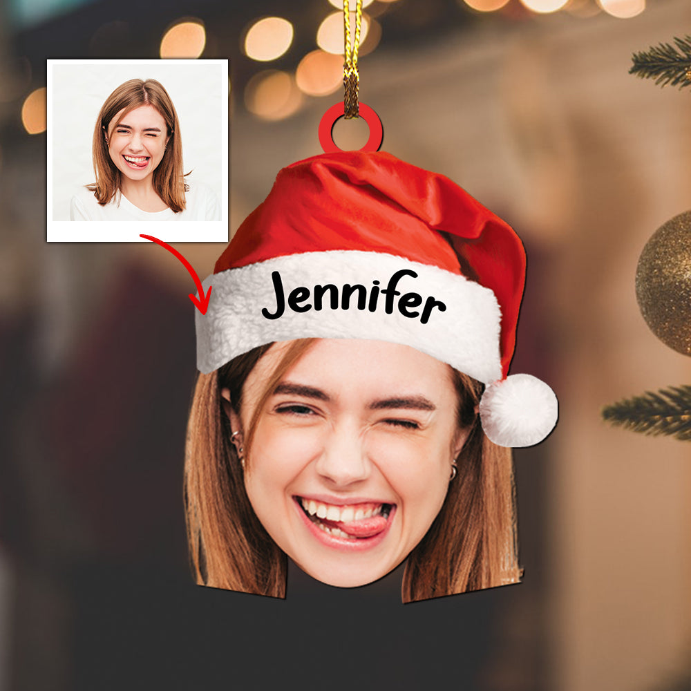 Blisscorners Christmas Hat - Christmas Gift For Family, Custom Photo And Name - Personalized Acrylic Ornament2D Flat LM2111