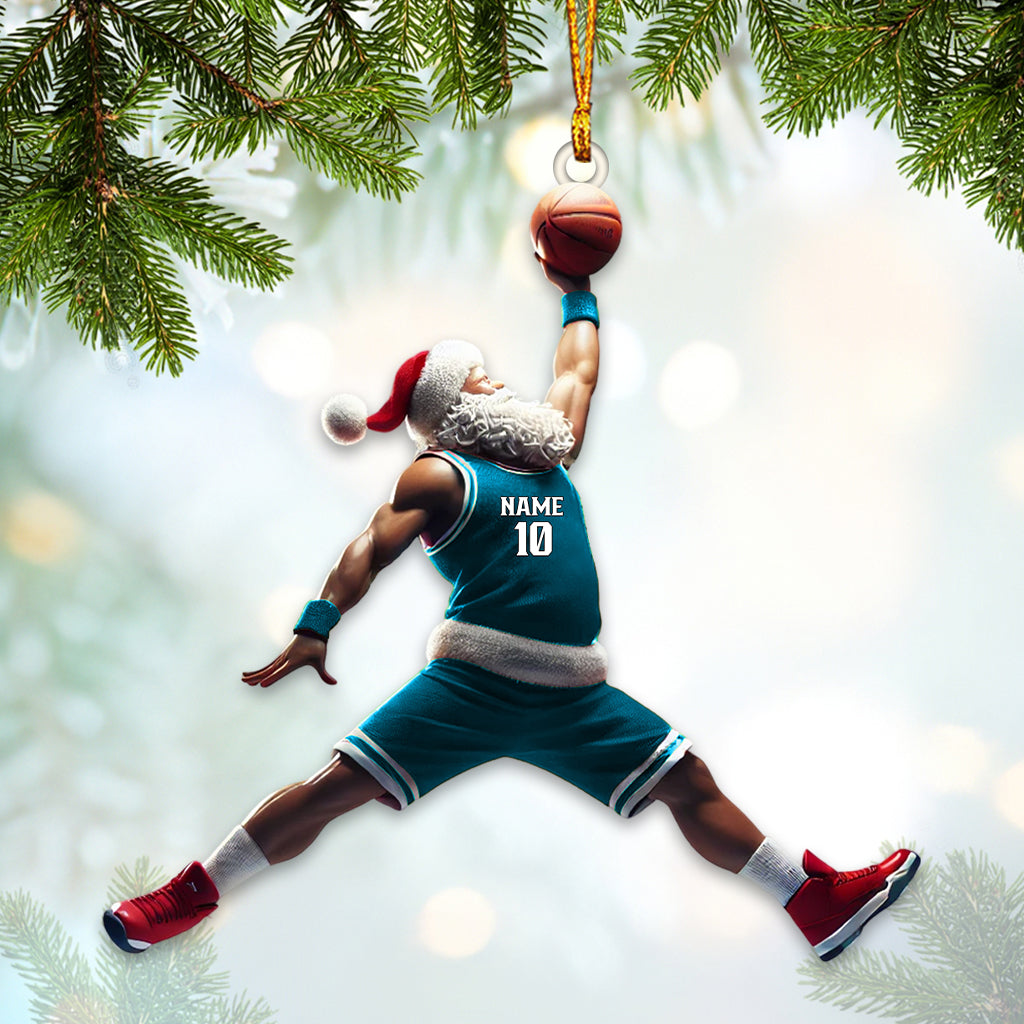 Blisscorners Custom Name and Number Santa Basketball Ornament, Basketball Christmas Gift2D Flat LM2111