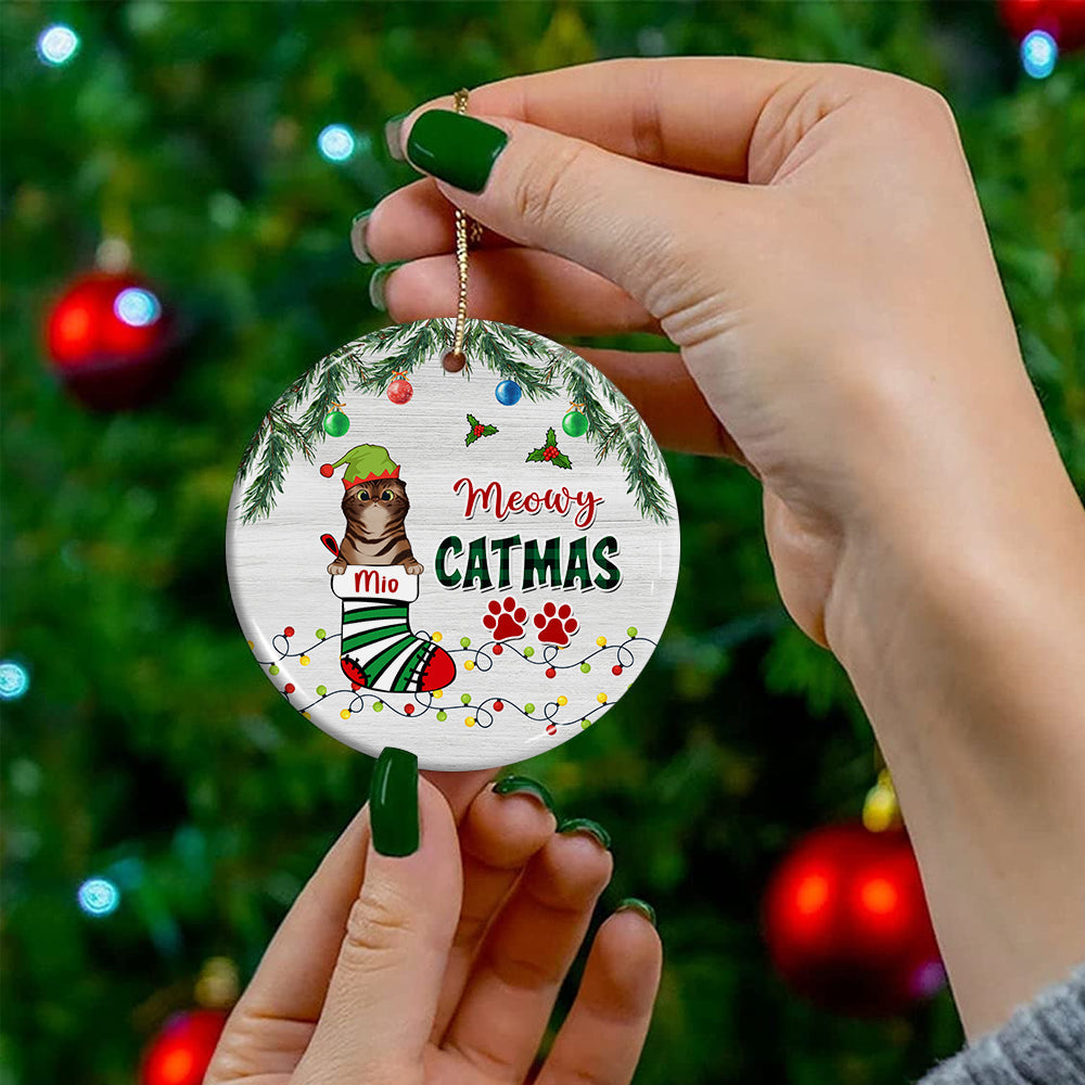 Blisscorners Meowy Catmas - Personalized Ceramic Ornament - Gift For Pet Lover, Christmas Gift2D Flat LM2111