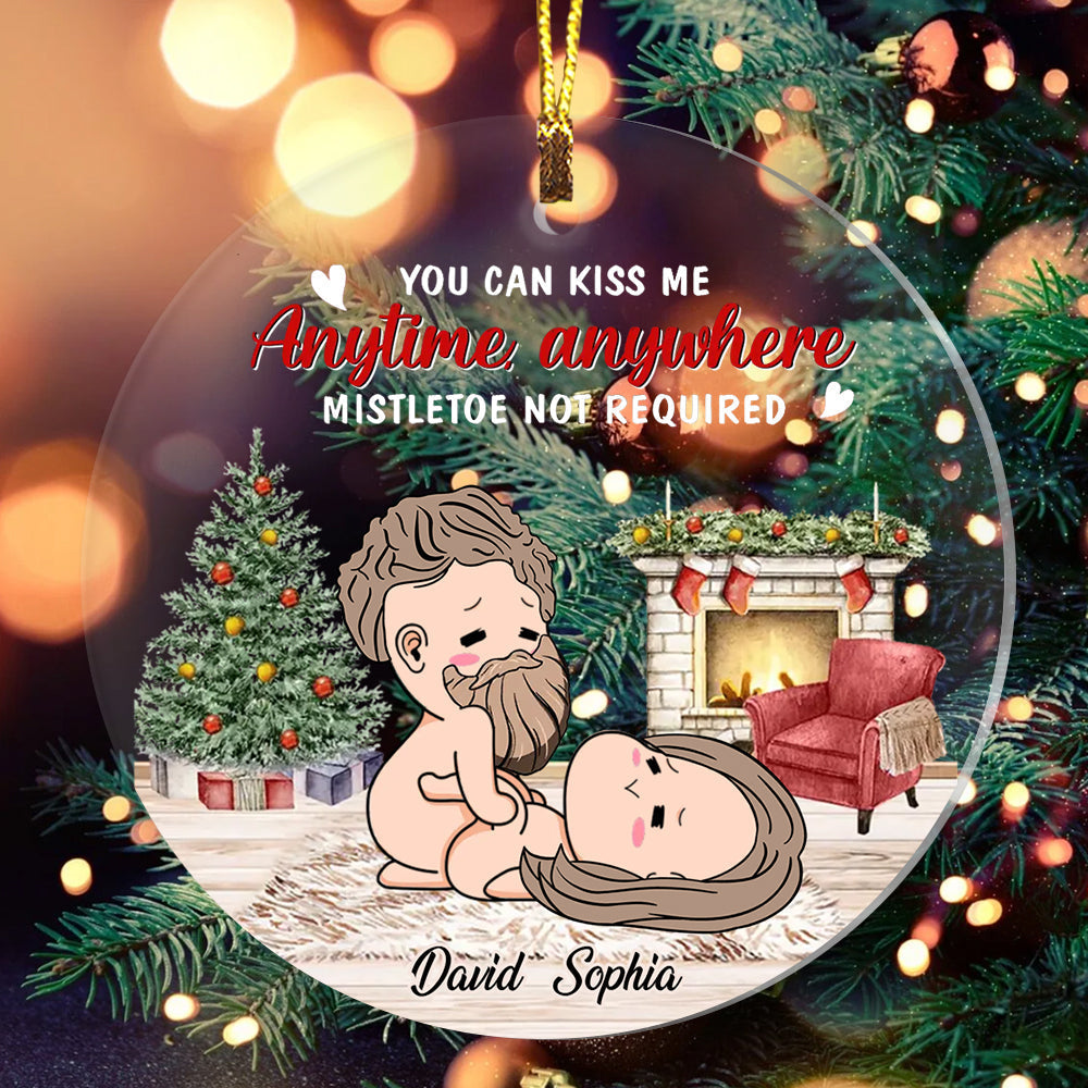Blisscorners You Can Kiss Me Anytime Anywhere - Custom Appearances And Names Christmas Couple Gift - Personalized Acrylic Ornament2D Flat LM2111