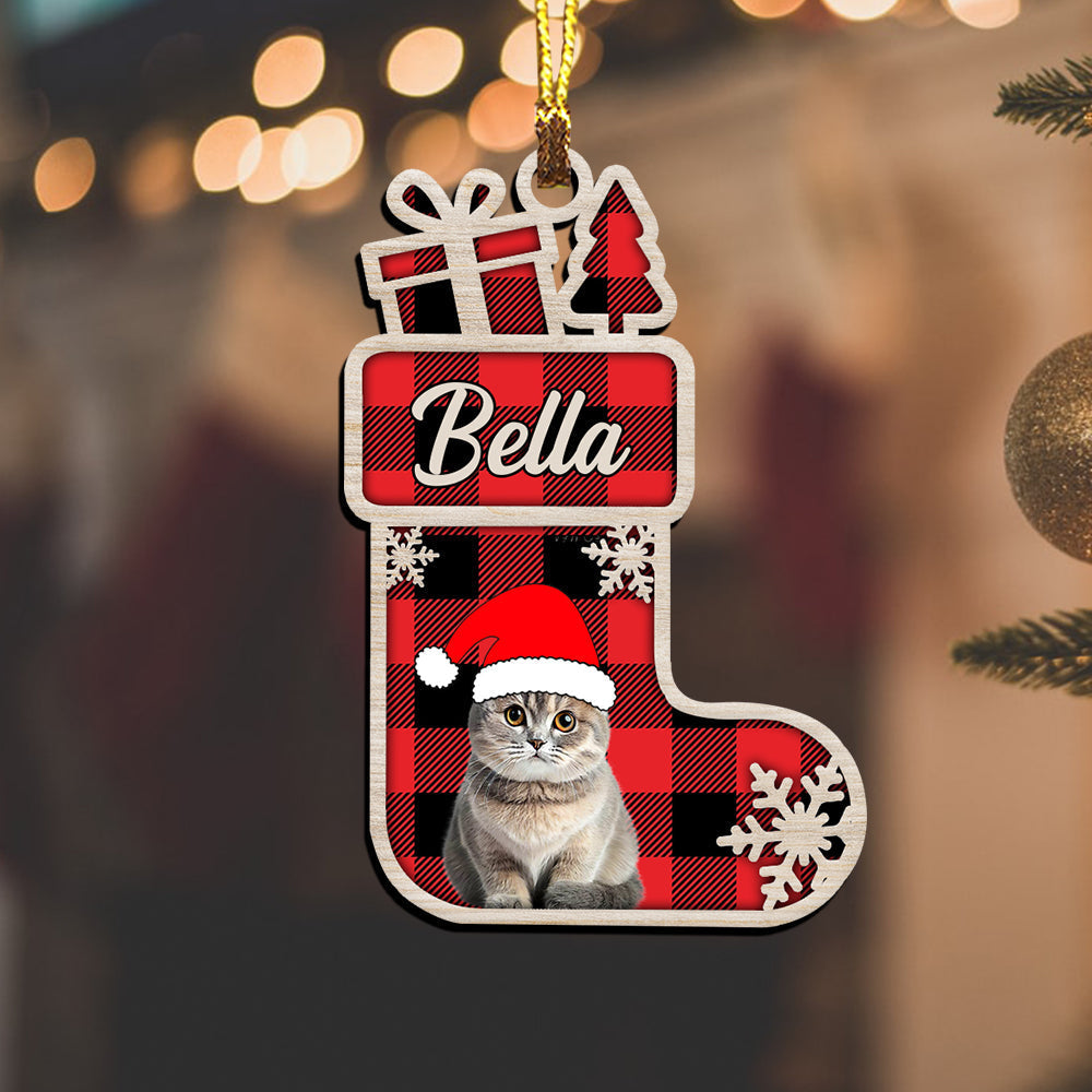 Blisscorners Merry Christmas Pet And Socks - Custom Photo And Name - Personalized Custom Shape Acrylic Ornament - Gift For Pet Lover2D Flat LM2111