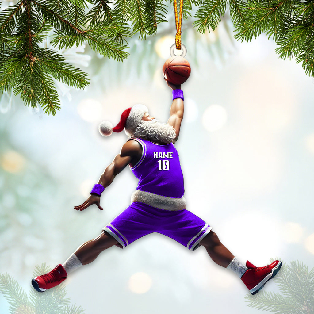 Blisscorners Custom Name and Number Santa Basketball Ornament, Basketball Christmas Gift2D Flat LM2111