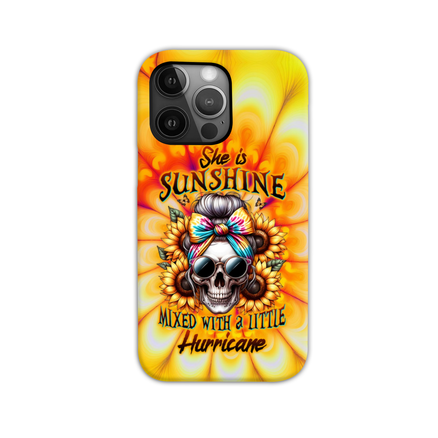 BLISSCORNERS SHE IS SUNSHINE SKULL TIE DYE PHONE CASE