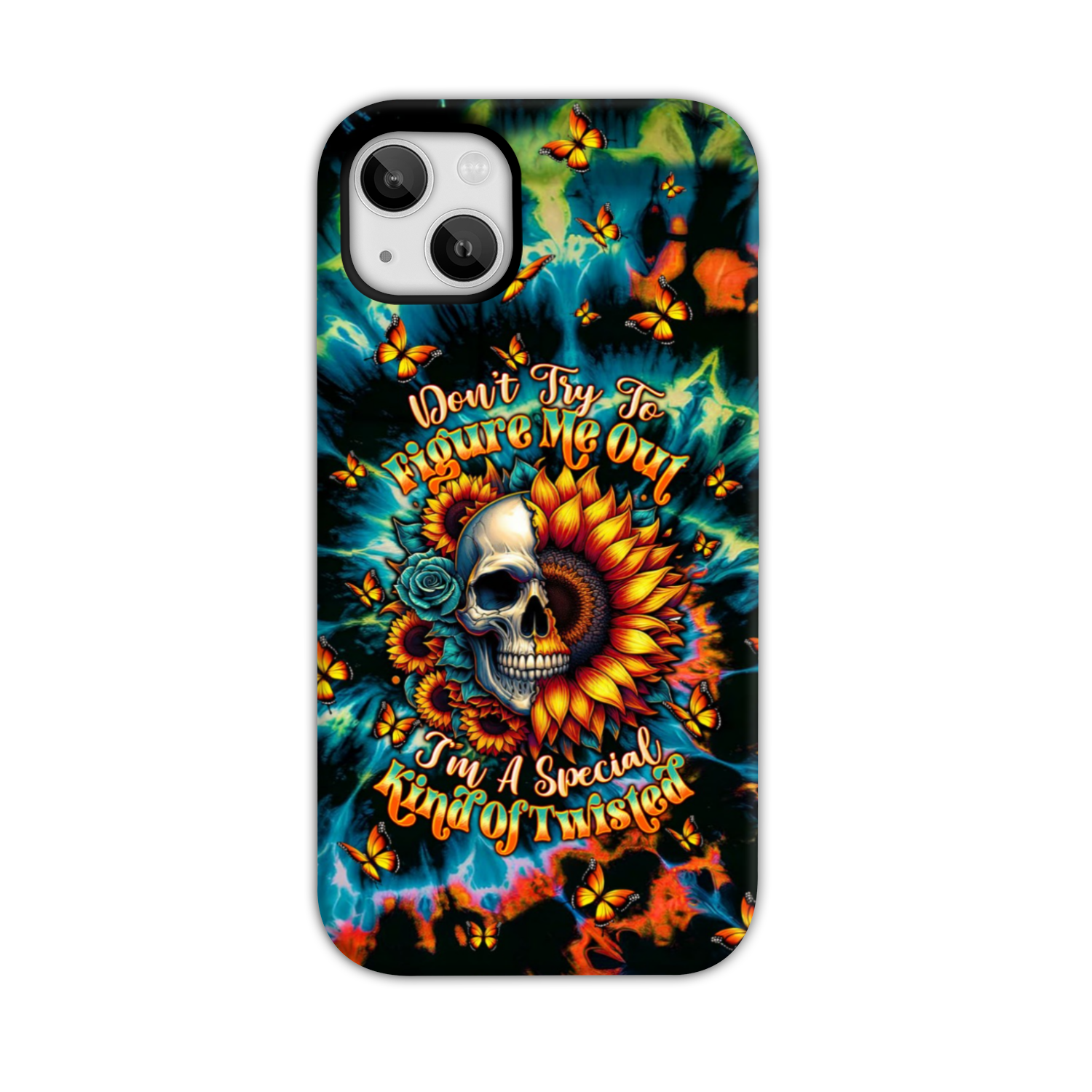 BLISSCORNERS DON'T TRY TO FIGURE ME OUT SKULL SUNFLOWER PHONE CASE