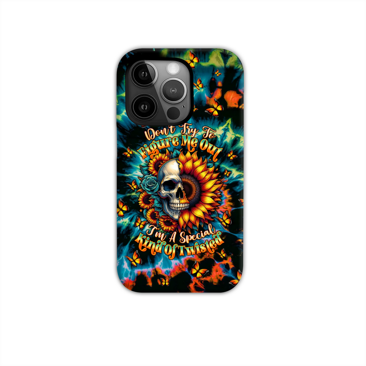 BLISSCORNERS DON'T TRY TO FIGURE ME OUT SKULL SUNFLOWER PHONE CASE
