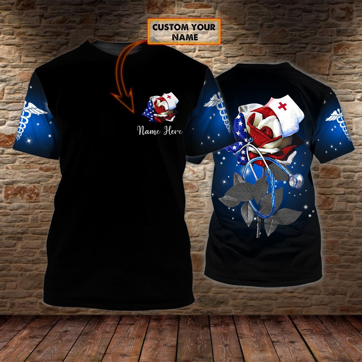 Blisscorners Personalized Nurse Flower American 3D Shirt, Nurse Shirt, Gift for Nurse Women