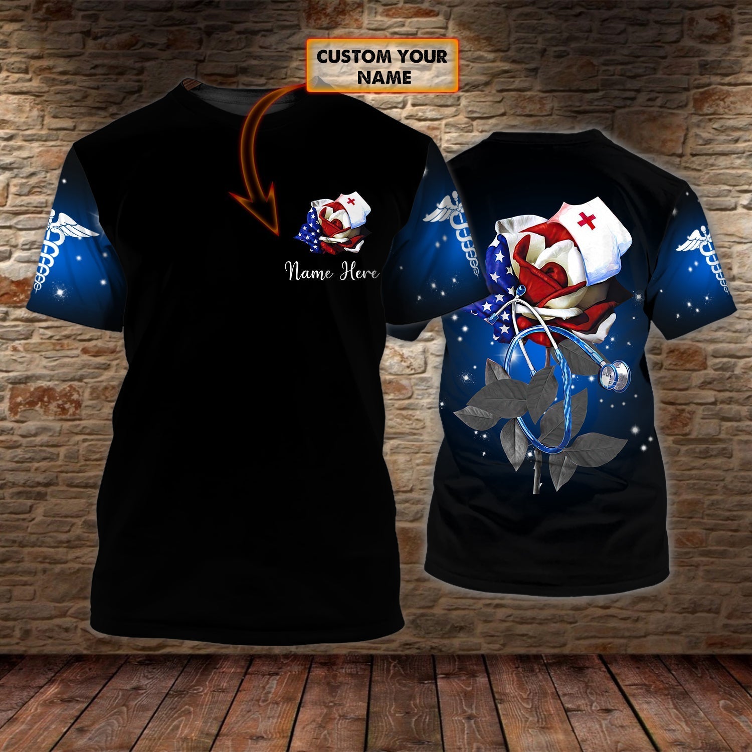 Blisscorners Personalized Nurse Flower American 3D Shirt, Nurse Shirt, Gift for Nurse Women