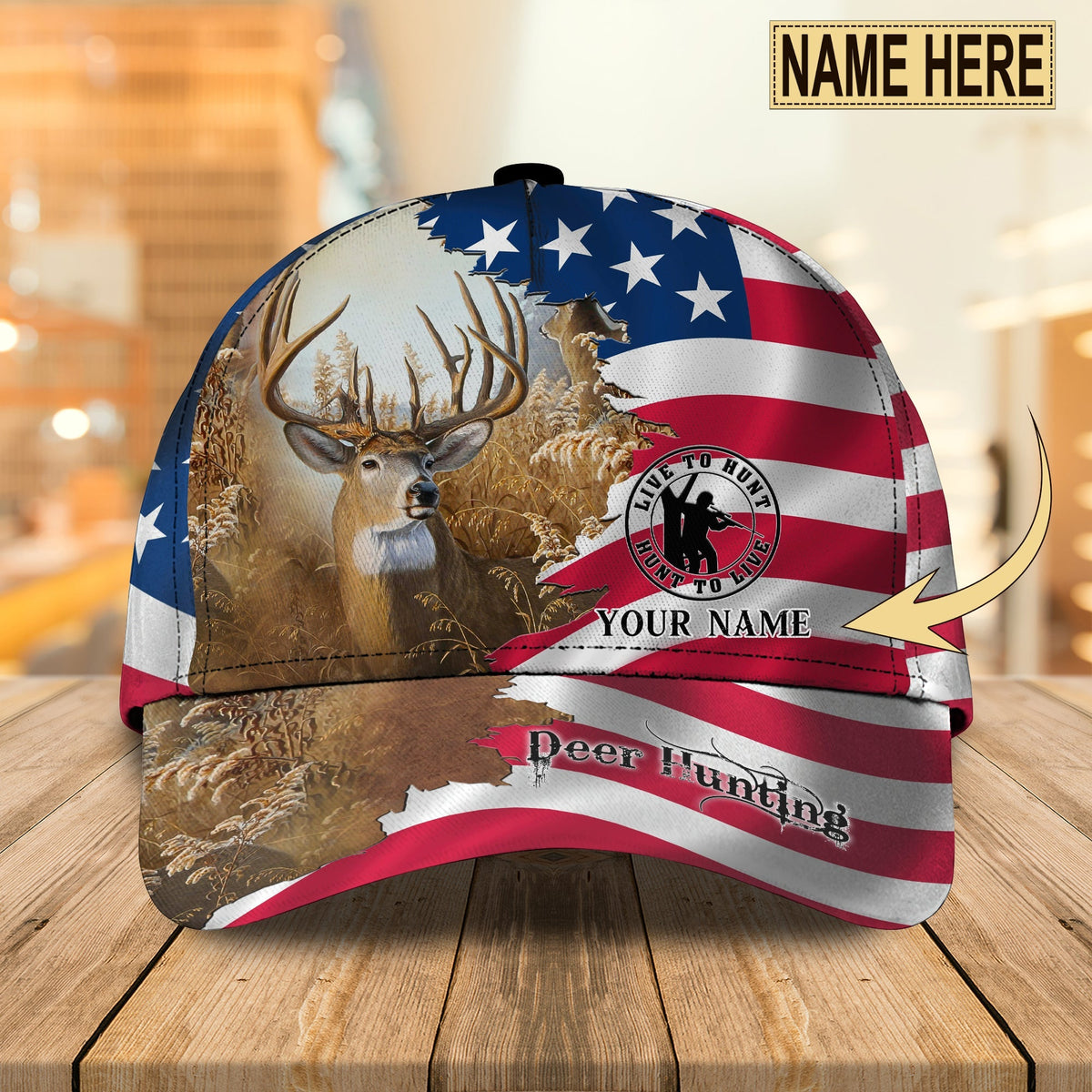 Blisscorners Deer Hunting American Flag Personalized Cap