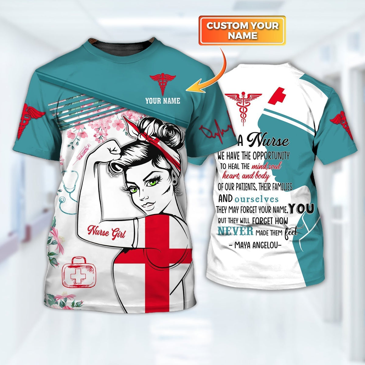 Blisscorners Personalized Beautiful Nurse Girl Shirt 3D All Over Print Women 3D Nurse T Shirt