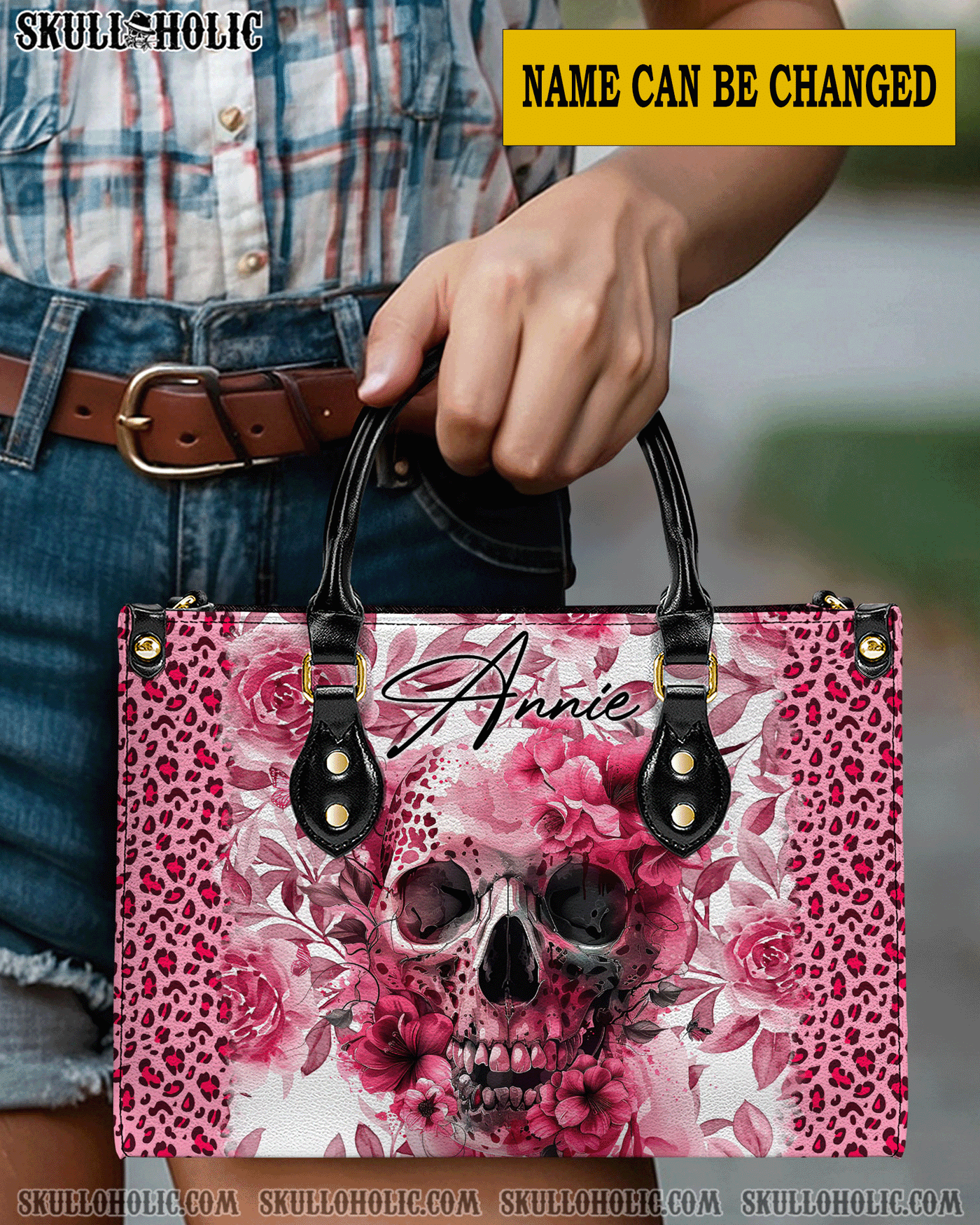BLISSCORNERS SKULL LEOPARD LEATHER HANDBAG