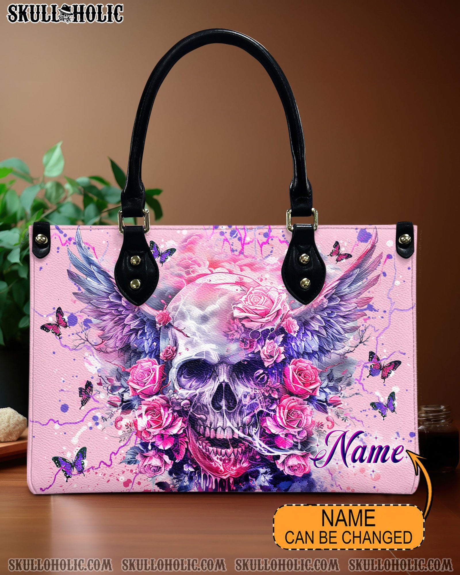 BLISSCORNERS I AM THE STORM SKULL ROSES WINGS LEATHER HANDBAG