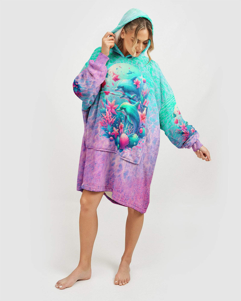 BLISSCORNERS DOLPHIN IS MY SPIRIT ANIMAL SHERPA BLANKET HOODIE