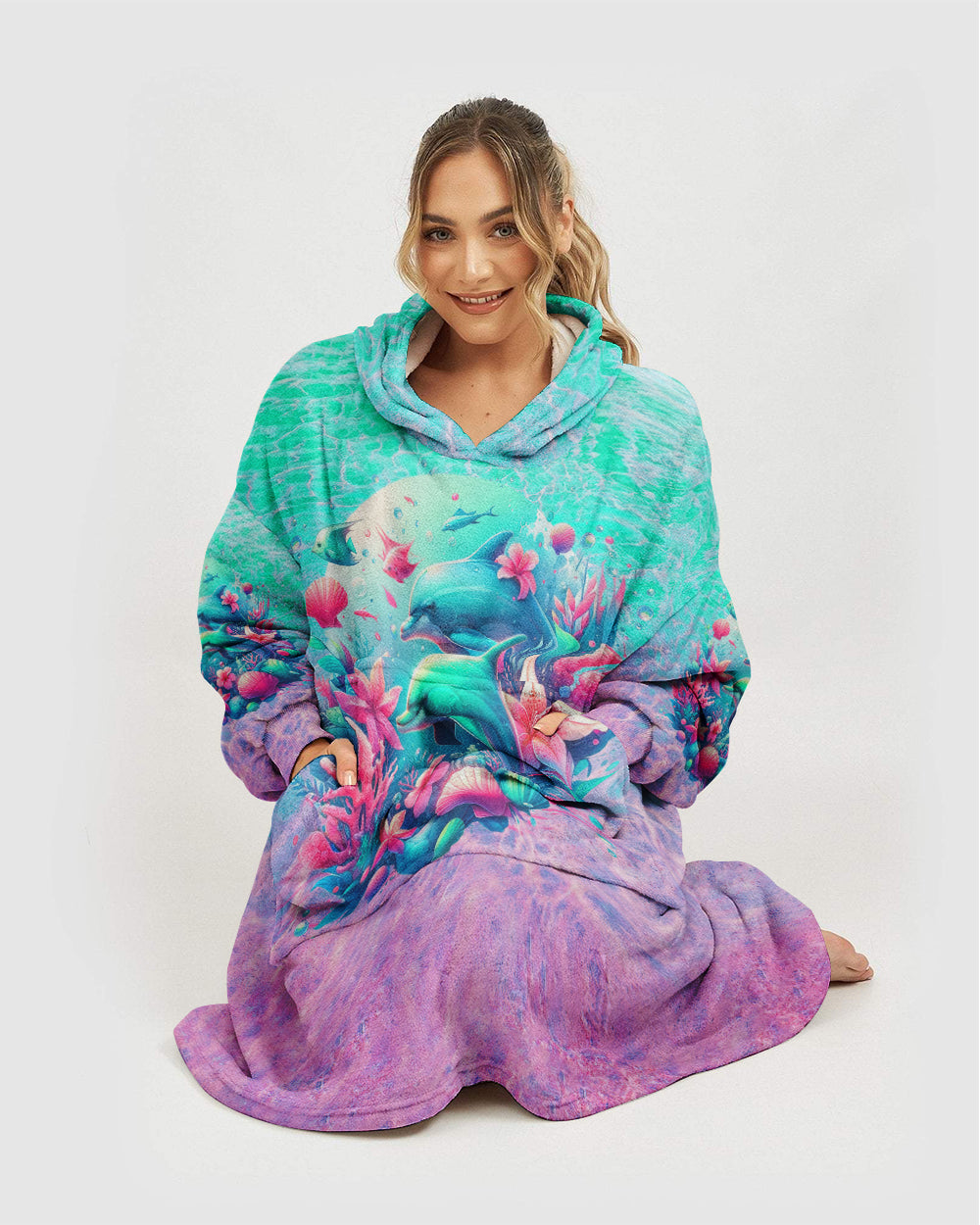 BLISSCORNERS DOLPHIN IS MY SPIRIT ANIMAL SHERPA BLANKET HOODIE