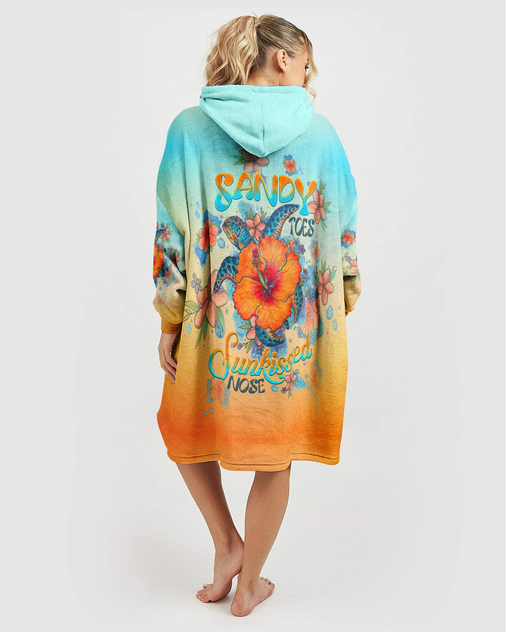 BLISSCORNERS SANDY TOES SUNKISSED NOSE TURTLE HIBISCUS  SHERPA BLANKET HOODIE