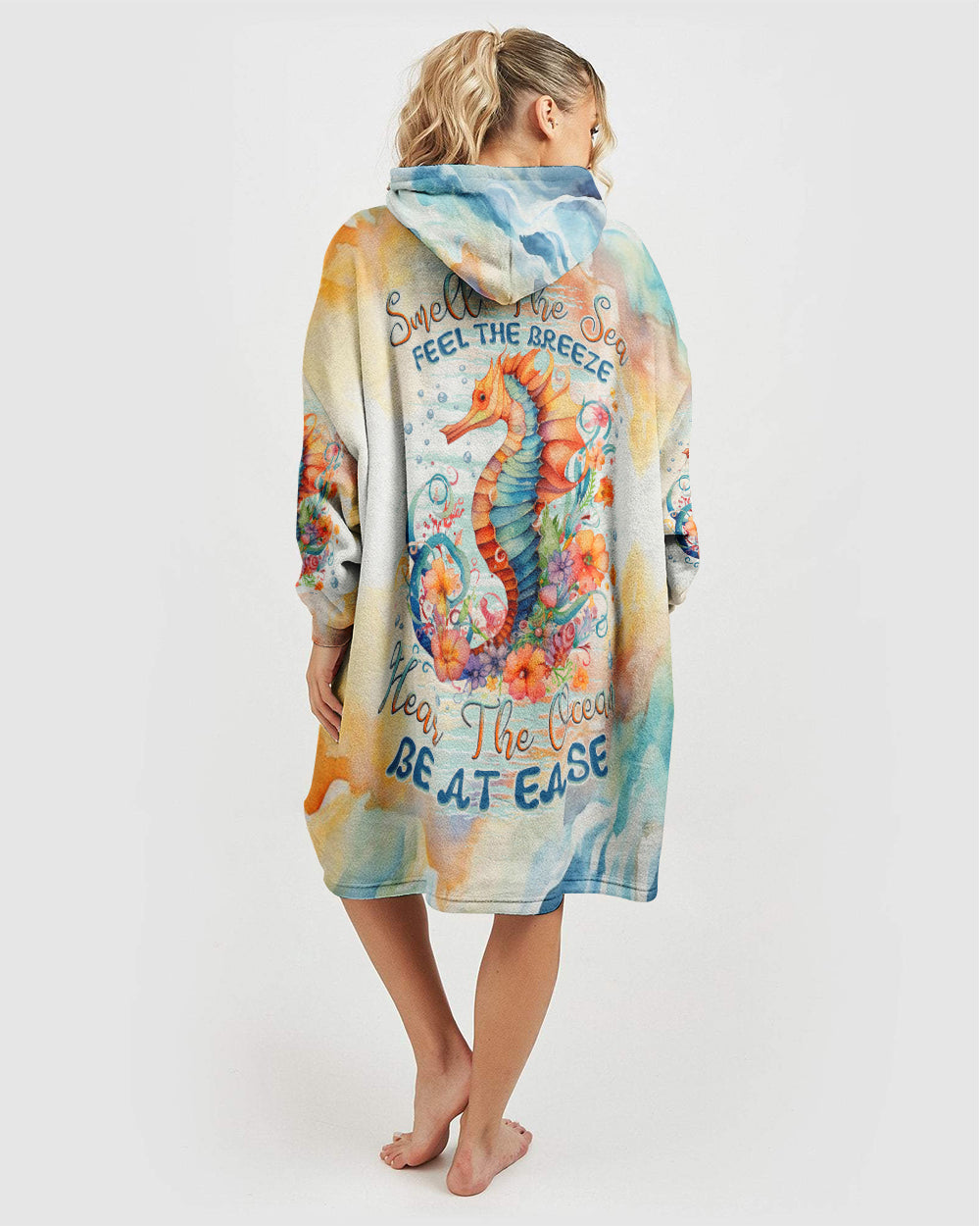 BLISSCORNERS SMELL THE SEA FEEL THE BREEZE SEAHORSE SHERPA BLANKET HOODIE