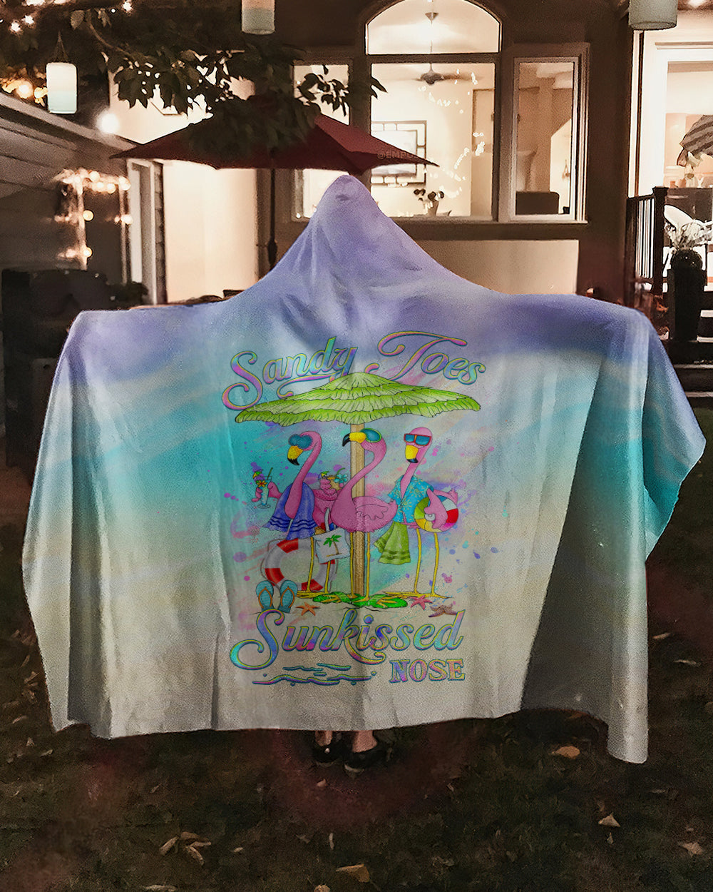 BLISSCORNERS SANDY TOES SUNKISSED NOSE FLAMINGO SHERPA BLANKET HOODIE