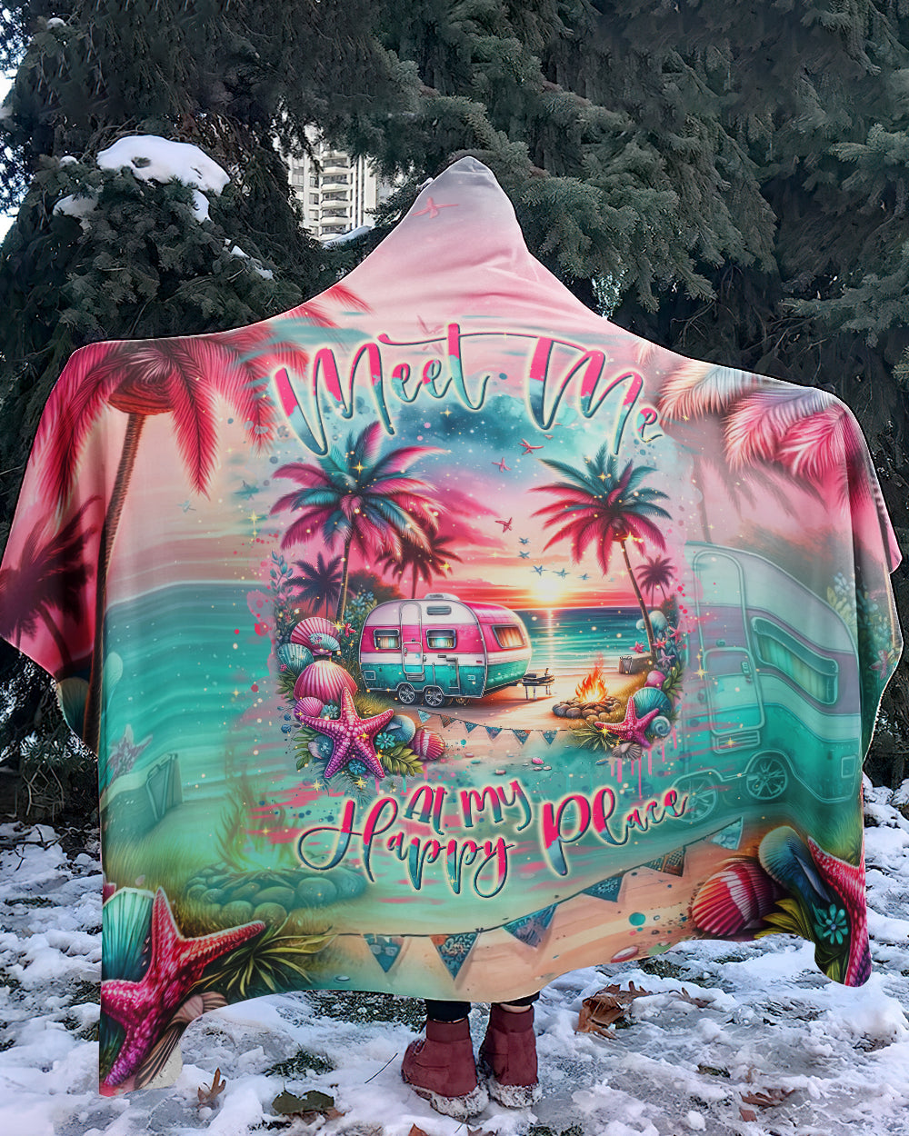 BLISSCORNERS MEET ME AT MY HAPPY PLACE  SHERPA BLANKET HOODIE