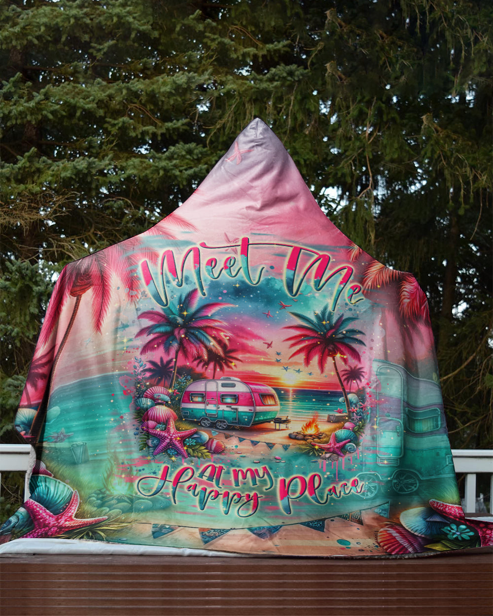 BLISSCORNERS MEET ME AT MY HAPPY PLACE  SHERPA BLANKET HOODIE