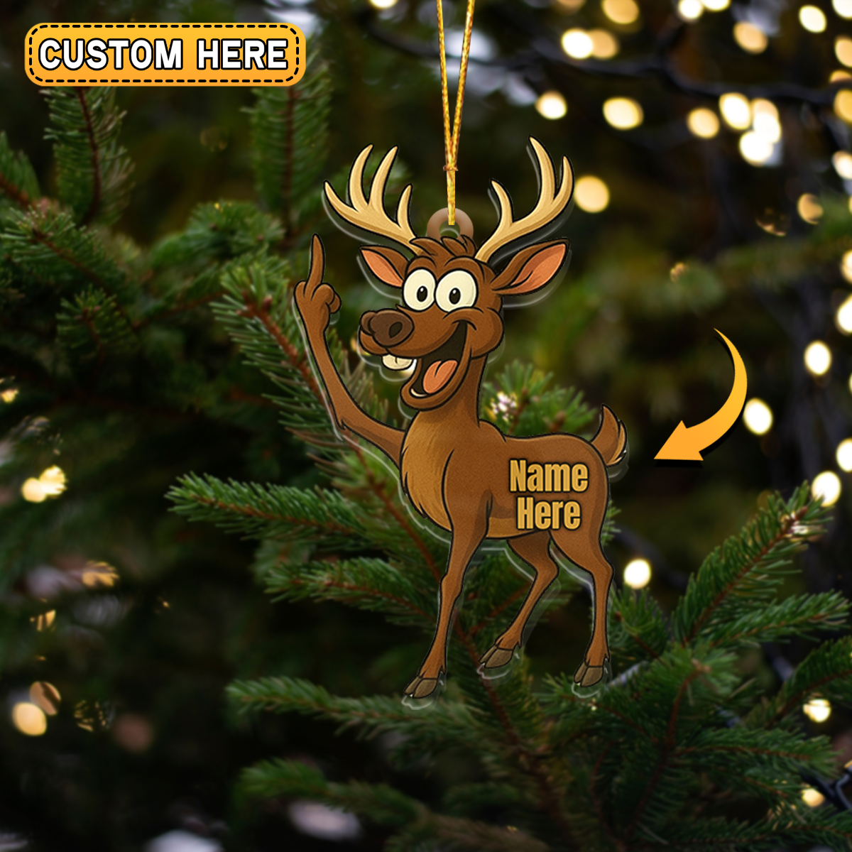Blisscorners Funny Deer Personalized Name Reindeer Butt Pose Ornament And Keychain Custom Gift For Hunters 2D Flat