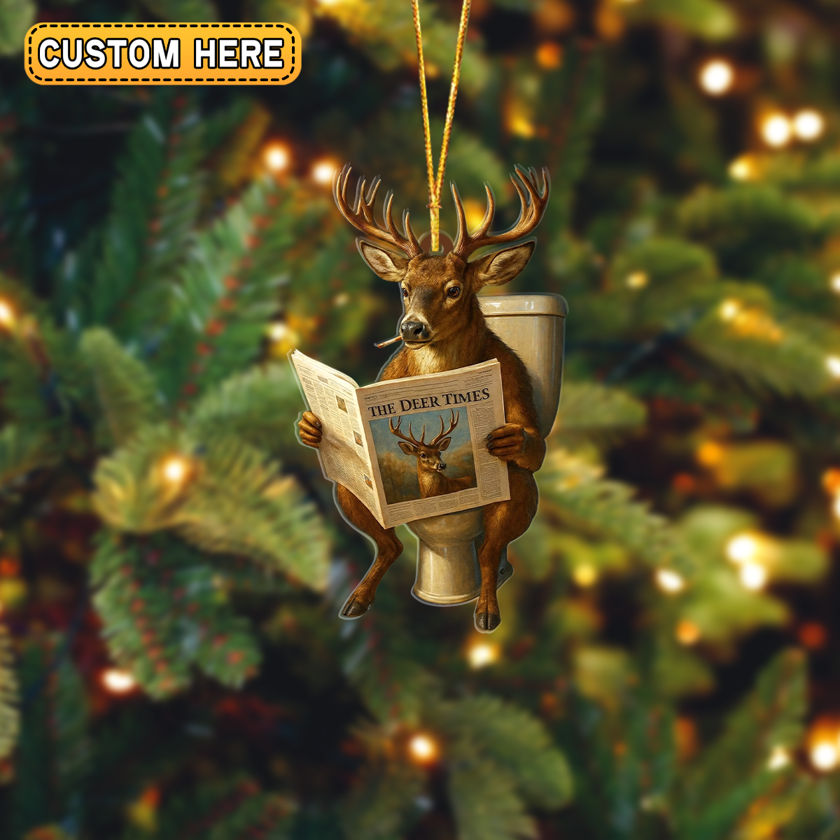 Blisscorners Hilarious Deer On Toilet Ornament And Keychain Custom Gift For Hunters 2D Flat