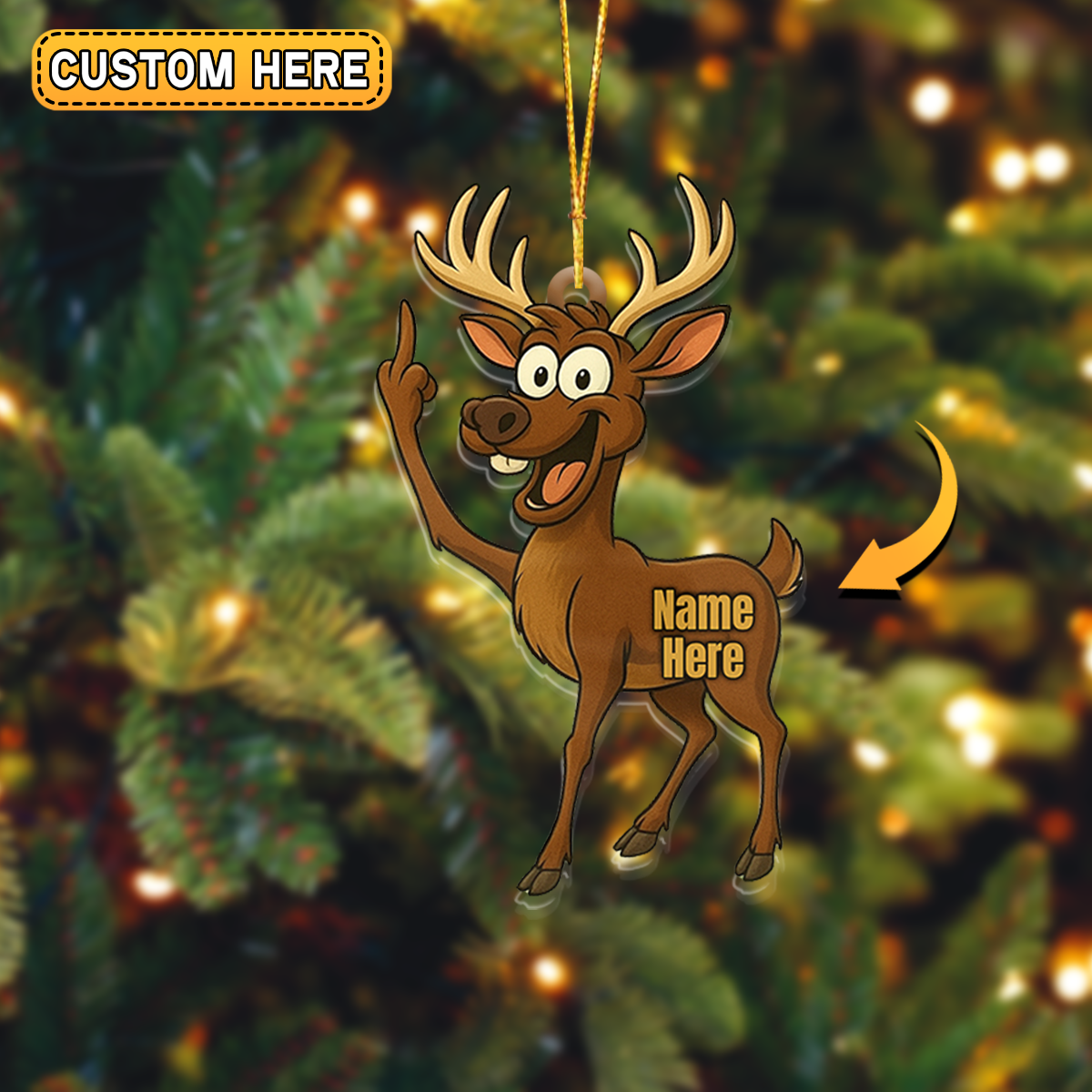 Blisscorners Funny Deer Personalized Name Reindeer Butt Pose Ornament And Keychain Custom Gift For Hunters 2D Flat