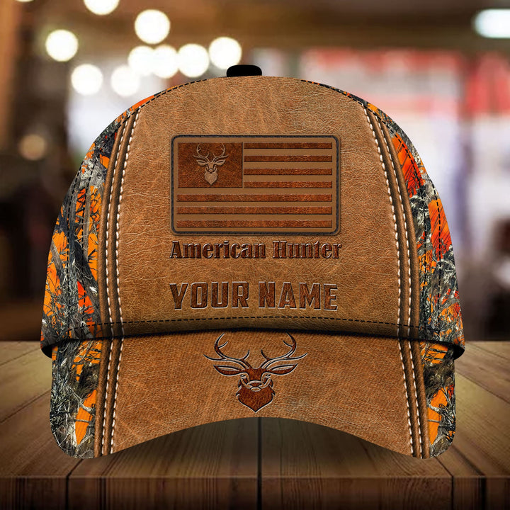 Blisscorners The Best American Deer Hunting Leather Pattern 3D Multicolor Personalized Cap