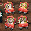 Celebrate Christmas On The Red Truck - Upload Pet Photo - Personalized Custom Car Shaped Wood Christmas Ornament