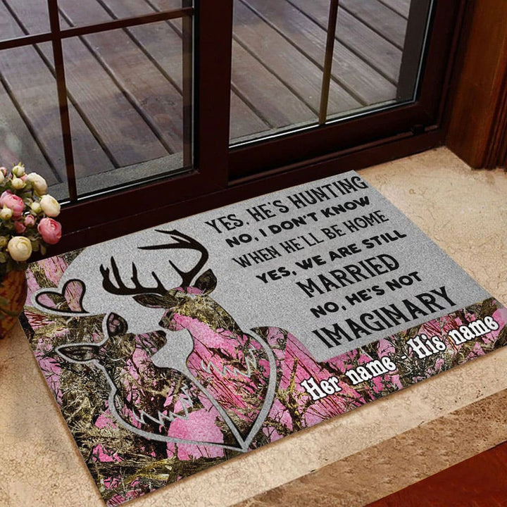Blisscorners Loralle My Husband Is A Hunter Hunting Door Mat 3D Personalized - Pink