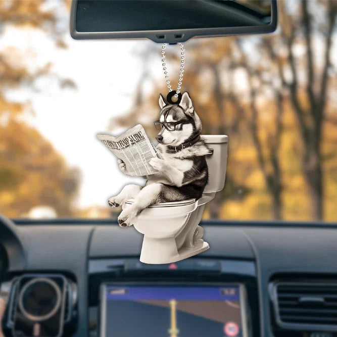 Blisscorners Personalized Siberian Husky Dog Reading Newspaper Ornament, Dog Hanging Ornament2D Flat LM2511