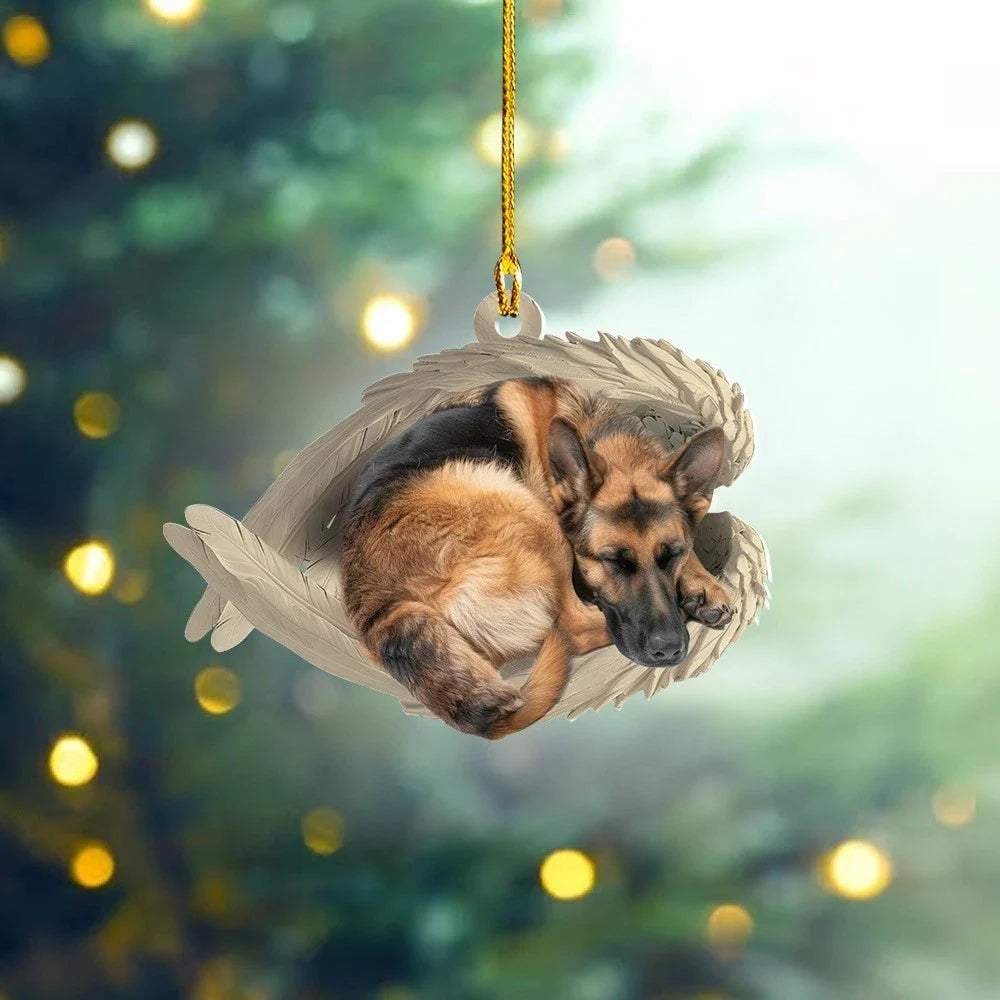 Blisscorners Personalized Sleeping German Shepherd Dog Christmas Ornament, Dog Angel Wings 2D Flat LM2511