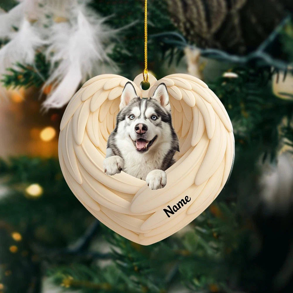 Blisscorners Personalized Siberian Husky Dog Christmas Ornament, Dog Angel Wings Ornament 2D Flat LM2511