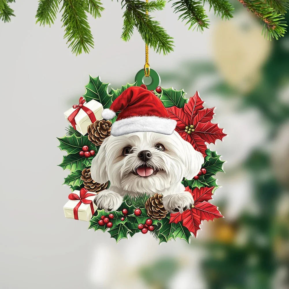 Blisscorners Personalized Shih Tzu Dog Christmas Wreath Ornament, Dog Hanging Ornament2D Flat LM2511