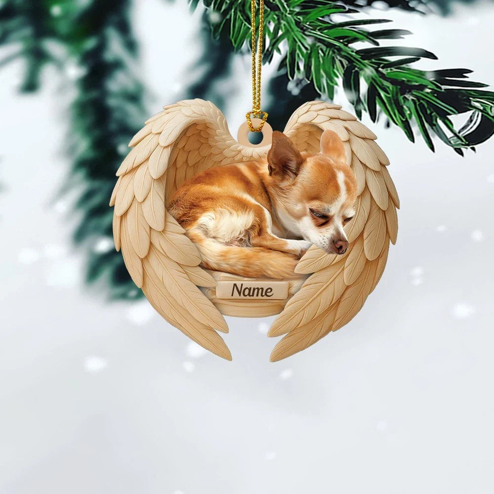 Blisscorners Personalized Sleeping Chihuahua Dog Christmas Ornament, Dog Angel Wings2D Flat LM2511