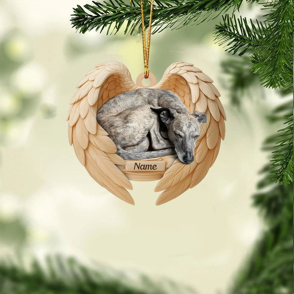 Blisscorners Personalized Sleeping Greyhound Dog Christmas Ornament, Dog Angel Wings2D Flat LM2511