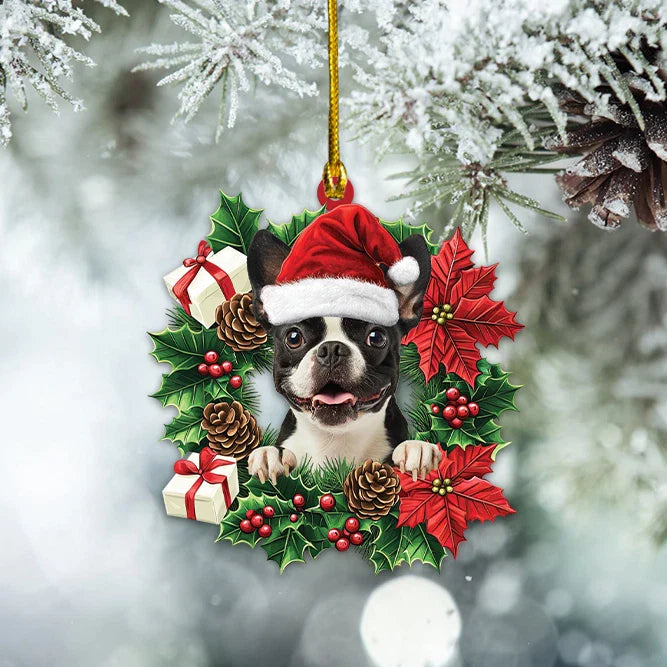 Blisscorners Personalized Boston Terrier Dog Christmas Wreath Ornament, Dog Hanging Ornament
2D Flat LM2511