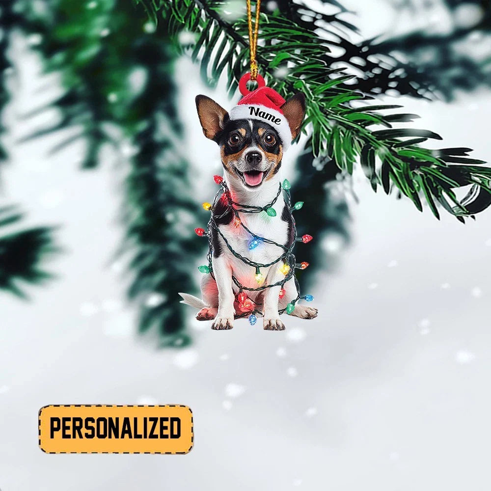 Blisscorners Personalized Rat Terrier Dog Christmas Ornament, Dog Christmas Lights Ornament2D Flat LM2511