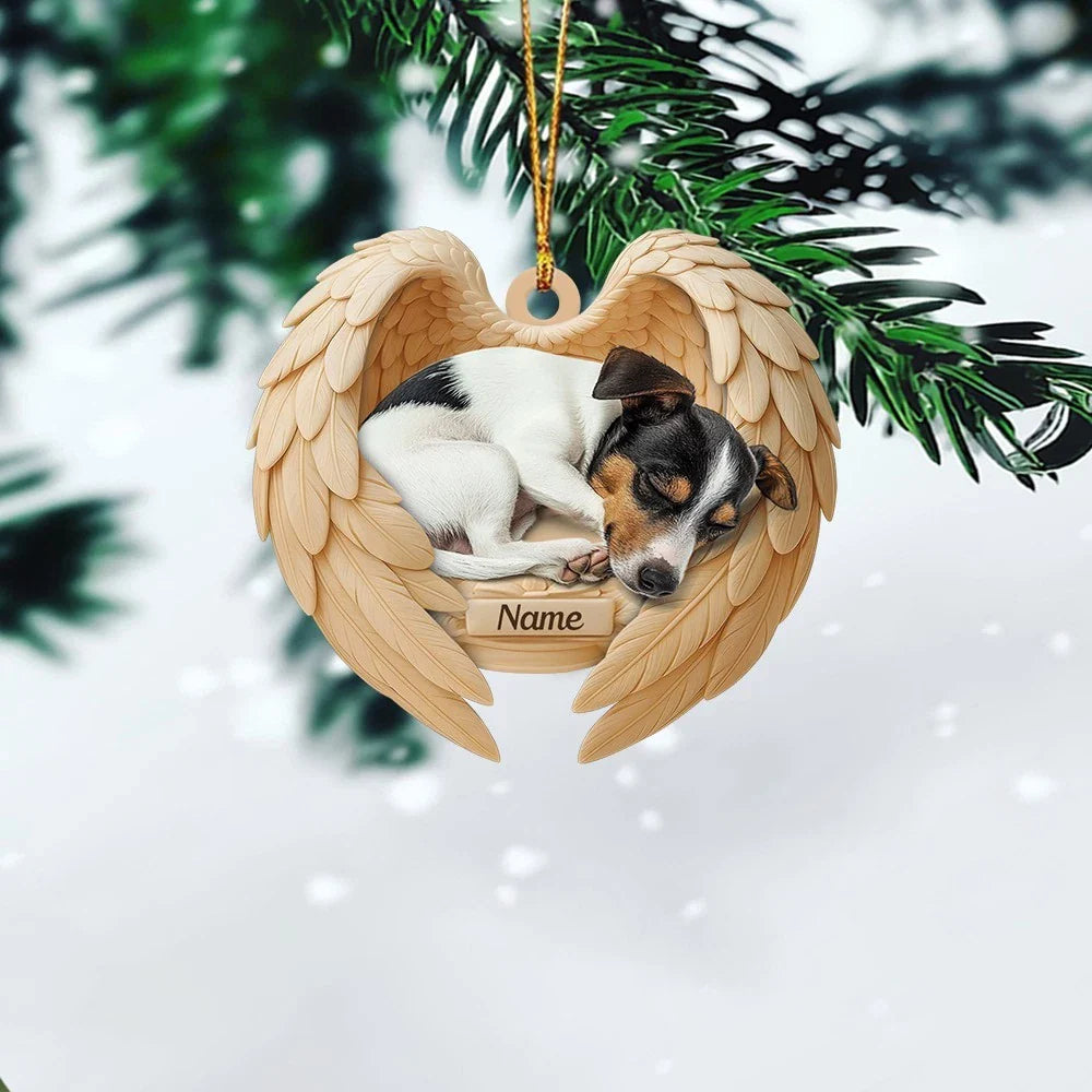 Blisscorners Personalized Sleeping Rat Terrier Dog Christmas Ornament, Dog Angel Wings2D Flat LM2511