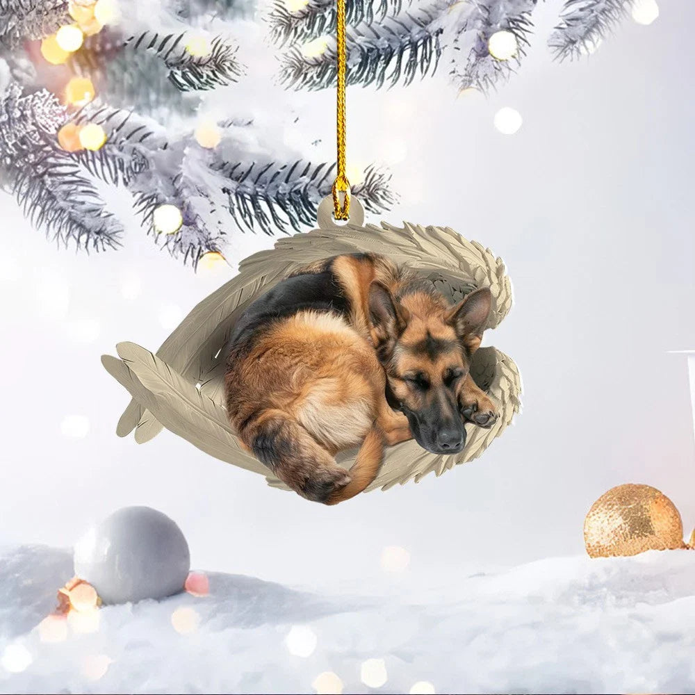 Blisscorners Personalized Sleeping German Shepherd Dog Christmas Ornament, Dog Angel Wings 2D Flat LM2511
