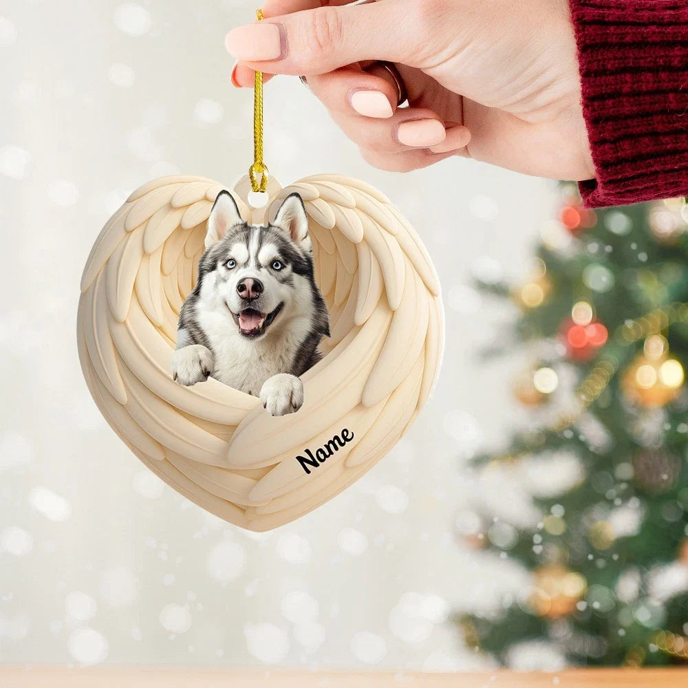 Blisscorners Personalized Siberian Husky Dog Christmas Ornament, Dog Angel Wings Ornament 2D Flat LM2511