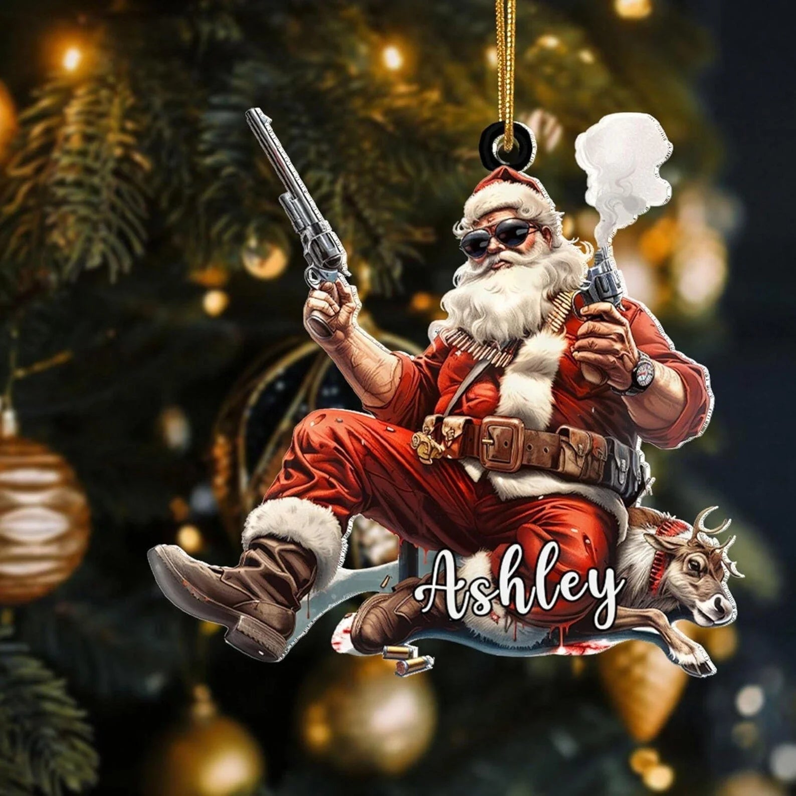 Blisscorners Personalized Hunting Santa Ornament 2025 - Custom Deer Hunter Christmas Ornament 2D Flat LM2511