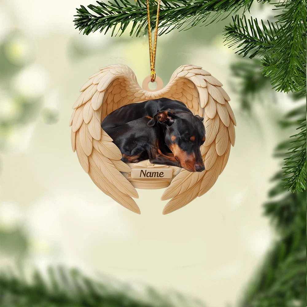 Blisscorners Personalized Sleeping Doberman Pinscher Dog Christmas Ornament, Dog Angel Wings2D Flat LM2511