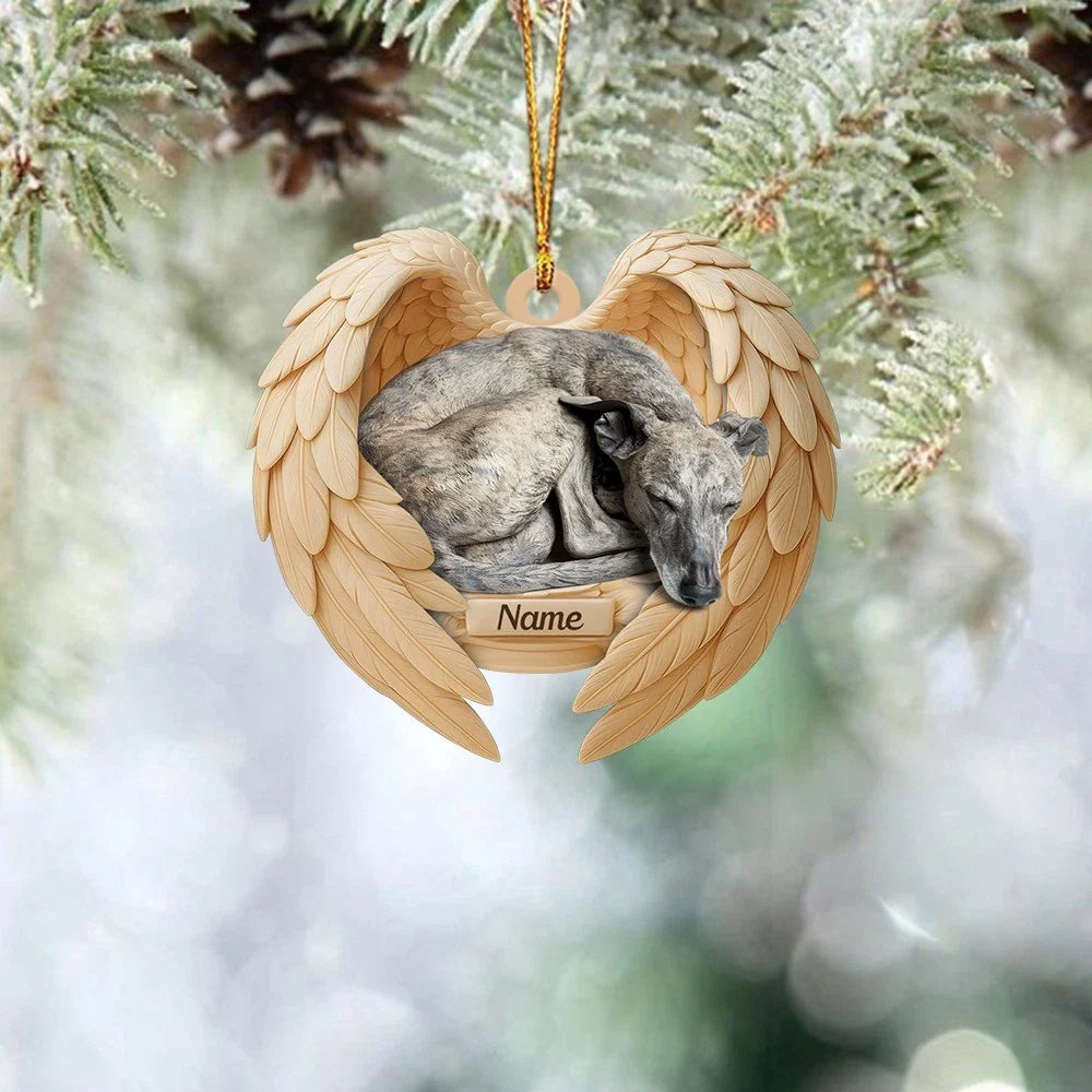 Blisscorners Personalized Sleeping Greyhound Dog Christmas Ornament, Dog Angel Wings2D Flat LM2511