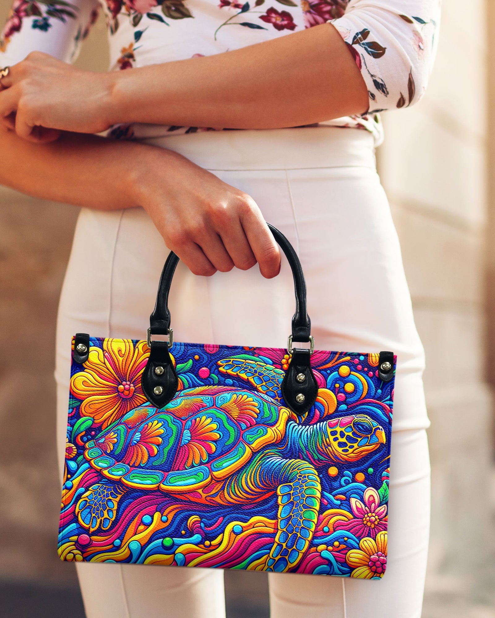 BLISSCORNERS COLORFUL TURTLE LEATHER HANDBAG