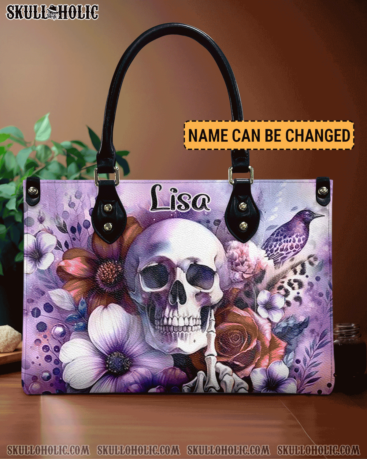BLISSCORNERS SKULL FLOWERS LEATHER HANDBAG