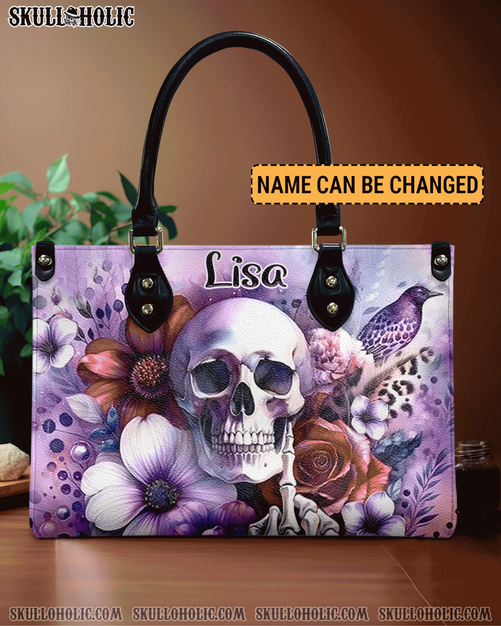 BLISSCORNERS SKULL FLOWERS LEATHER HANDBAG