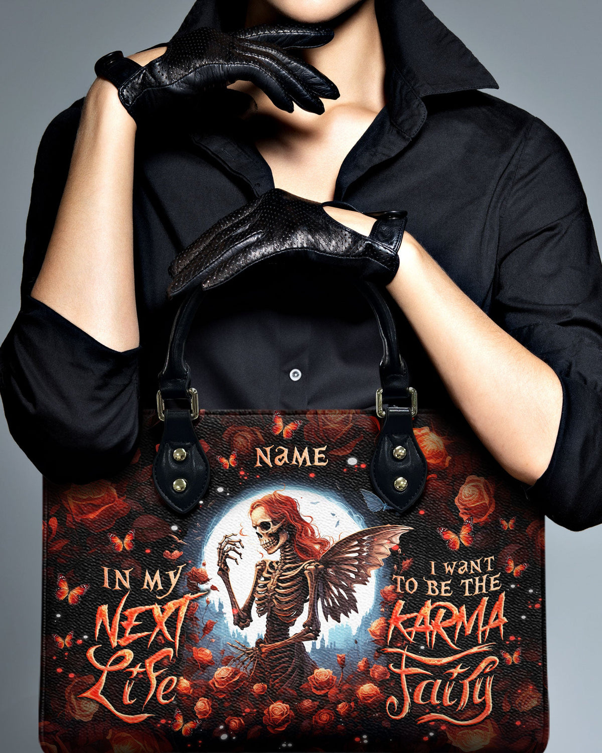 BLISSCORNERS KARMA FAIRY SKELETON ROSE MOON LEATHER HANDBAG