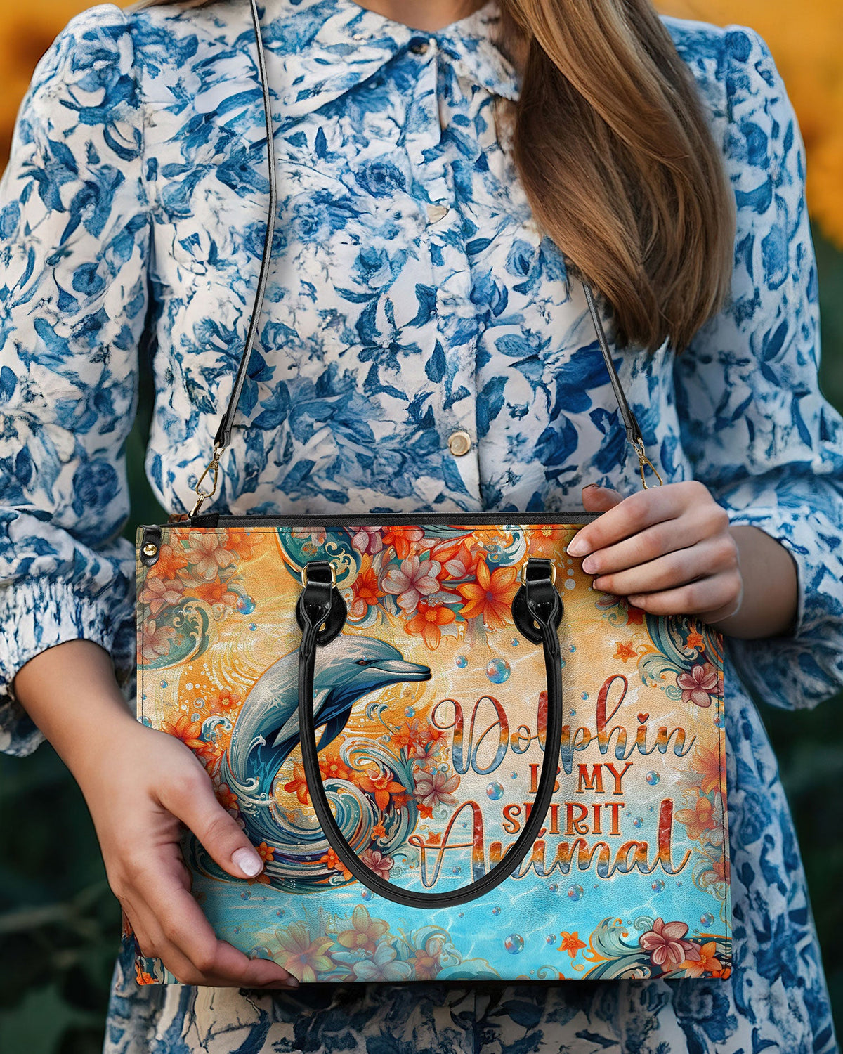 BLISSCORNERS DOLPHIN IS MY SPIRIT ANIMAL LEATHER HANDBAG