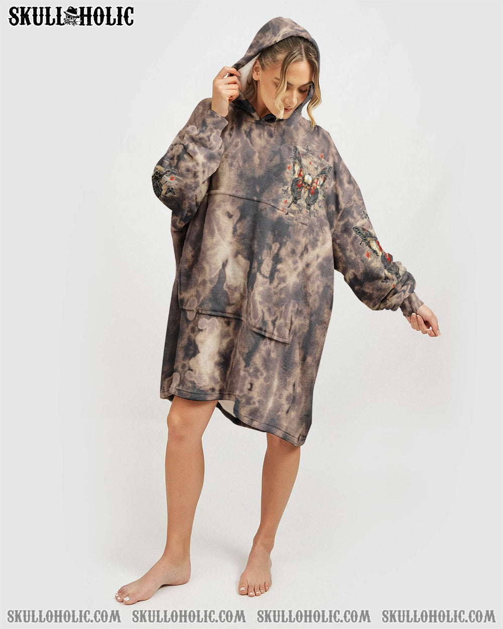 BLISSCORNERS KARMA FAIRY SKULL BUTTERFLY  SHERPA BLANKET HOODIE